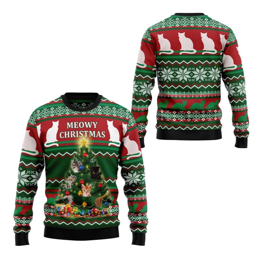 2026 Christmas Cat Meowy Christmas Ugly Christmas Sweater - Moonbestprint