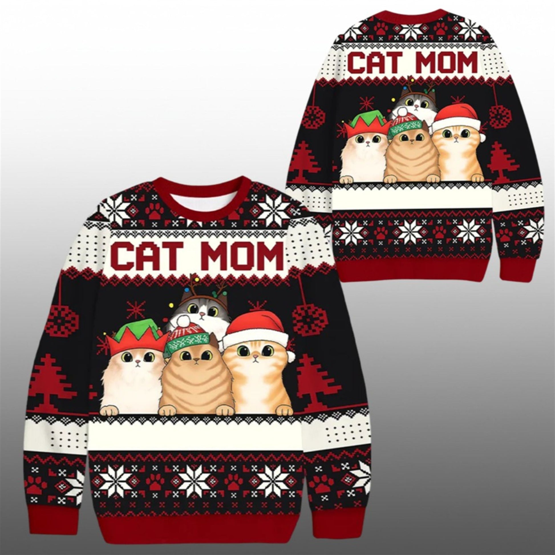 2026 Christmas Cat Mom Cat Dad Ugly Sweater - Moonbestprint
