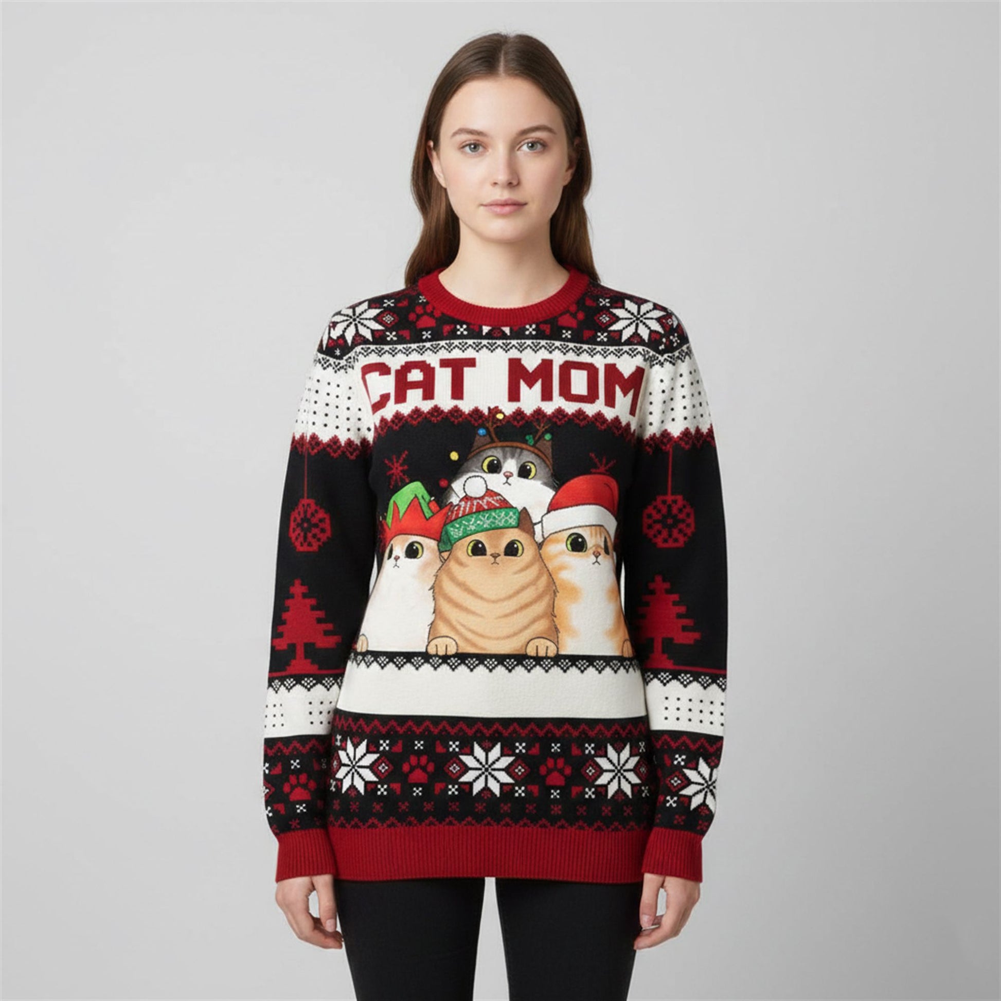 2026 Christmas Cat Mom Cat Dad Ugly Sweater - Moonbestprint