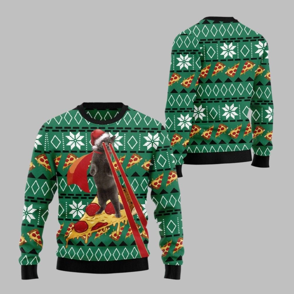 2026 Christmas Cat Pizza Ugly Christmas Sweater - Moonbestprint