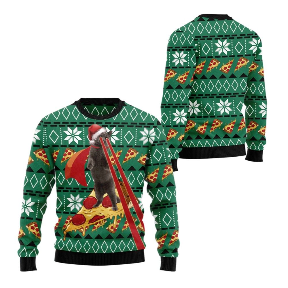 2026 Christmas Cat Pizza Ugly Christmas Sweater - Moonbestprint