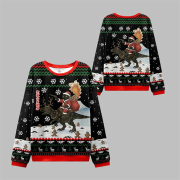 2026 Christmas Cat Riding A Dinosaur Ugly Sweater - Moonbestprint