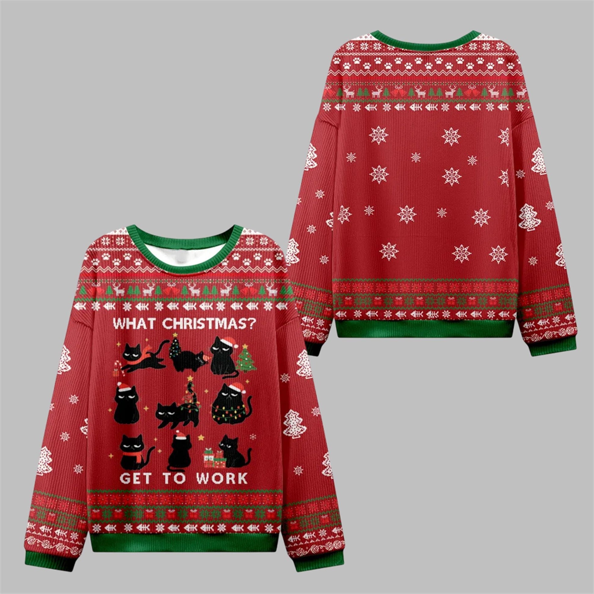 2026 Christmas Cat Get To Work Ugly Sweater - Moonbestprint