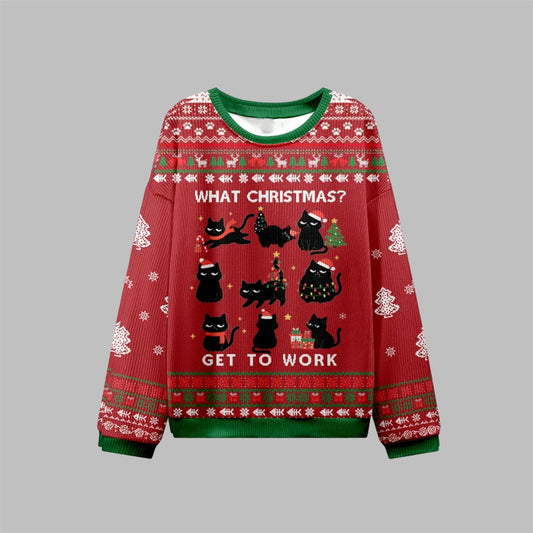 2026 Christmas Cat Get To Work Ugly Sweater - Moonbestprint