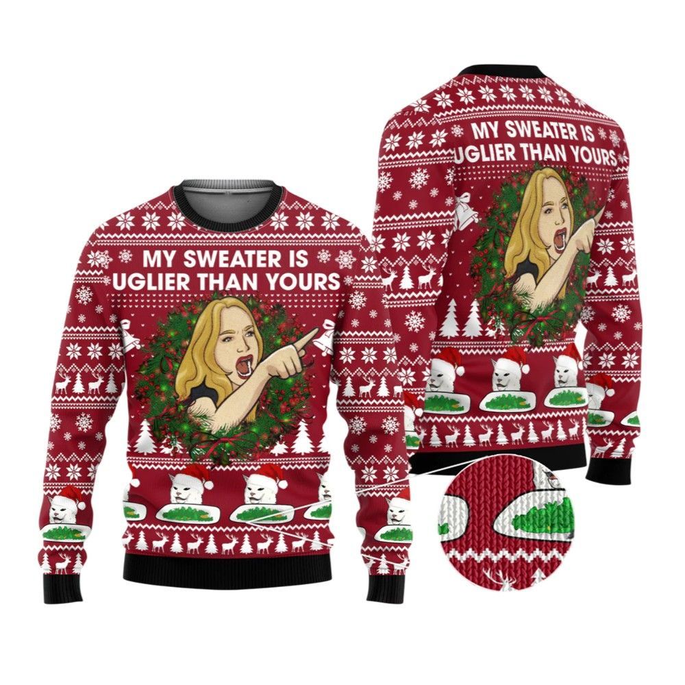 2026 Christmas Cat Woman My Sweater Is Uglier Than Yours Ugly Sweater - Moonbestprint