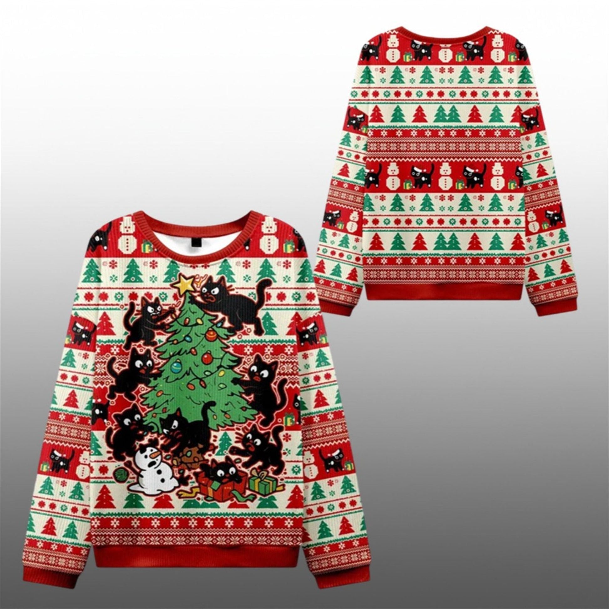 2026 Christmas Cats Destroying Christmas Tree Ugly Sweater - Moonbestprint