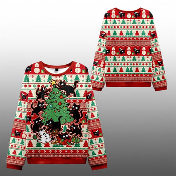 2026 Christmas Cats Destroying Christmas Tree Ugly Sweater - Moonbestprint