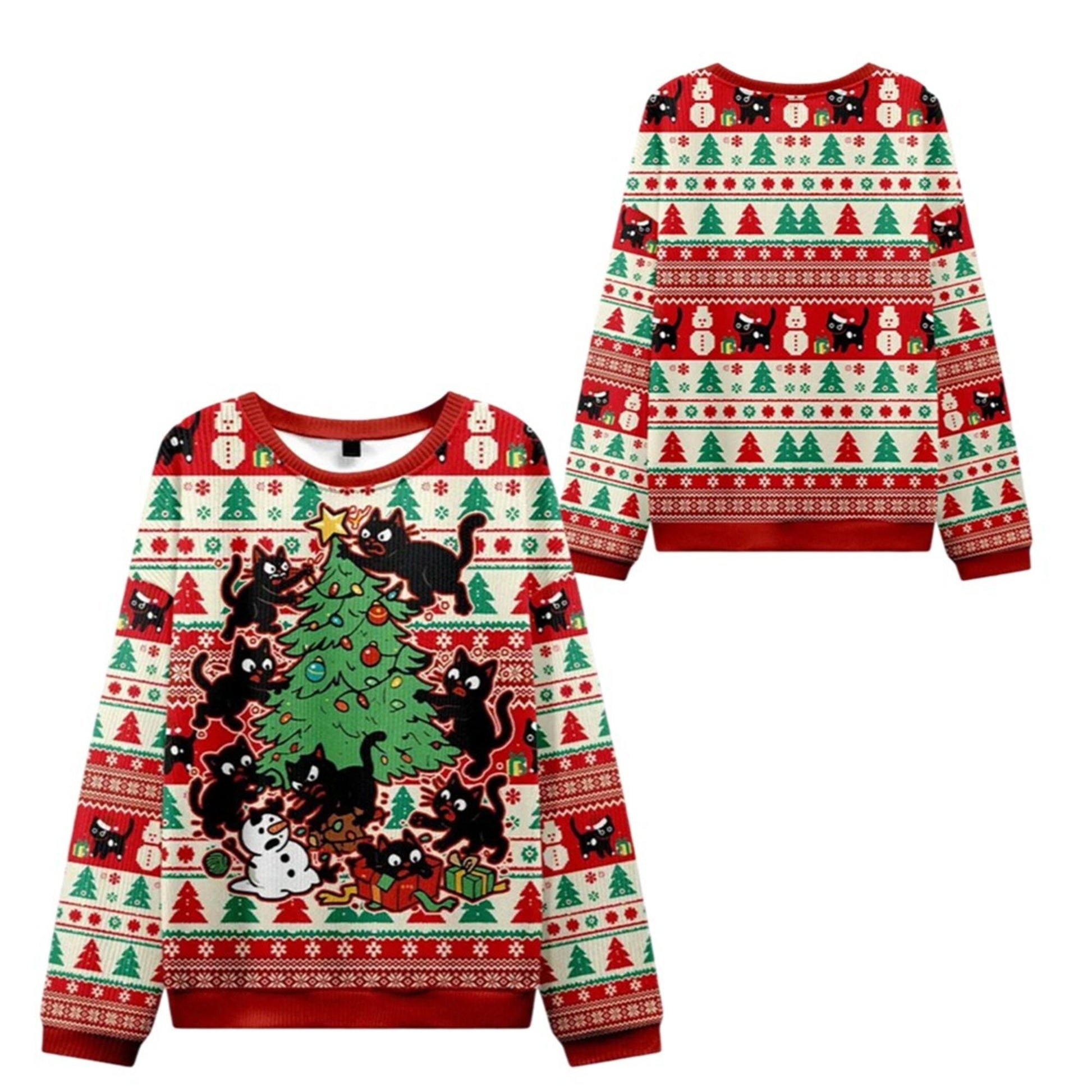 2026 Christmas Cats Destroying Christmas Tree Ugly Sweater - Moonbestprint