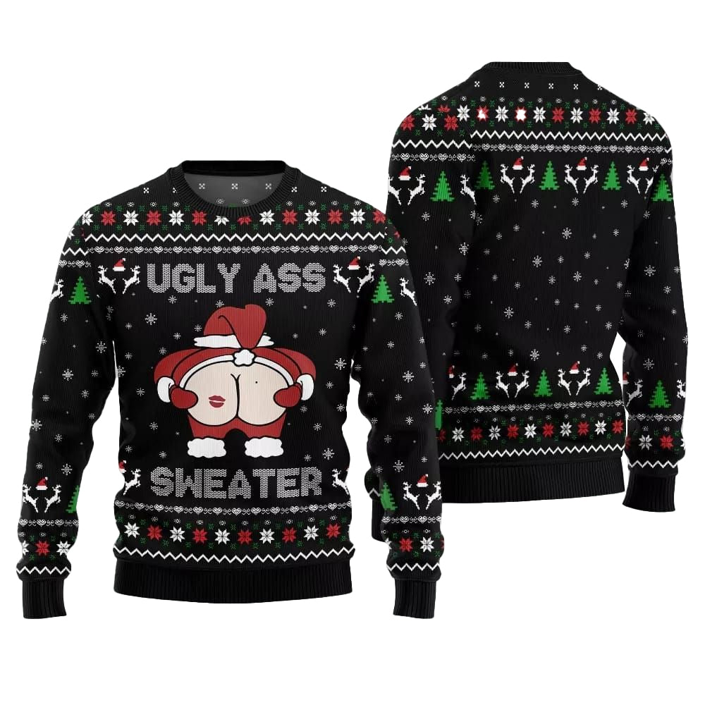 2025 Christmas Caught Kissing Santa Ugly Christmas Sweater-Black – Moonbestprint