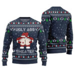 2025 Christmas Caught Kissing Santa Ugly Christmas Sweater-Navy – Moonbestprint