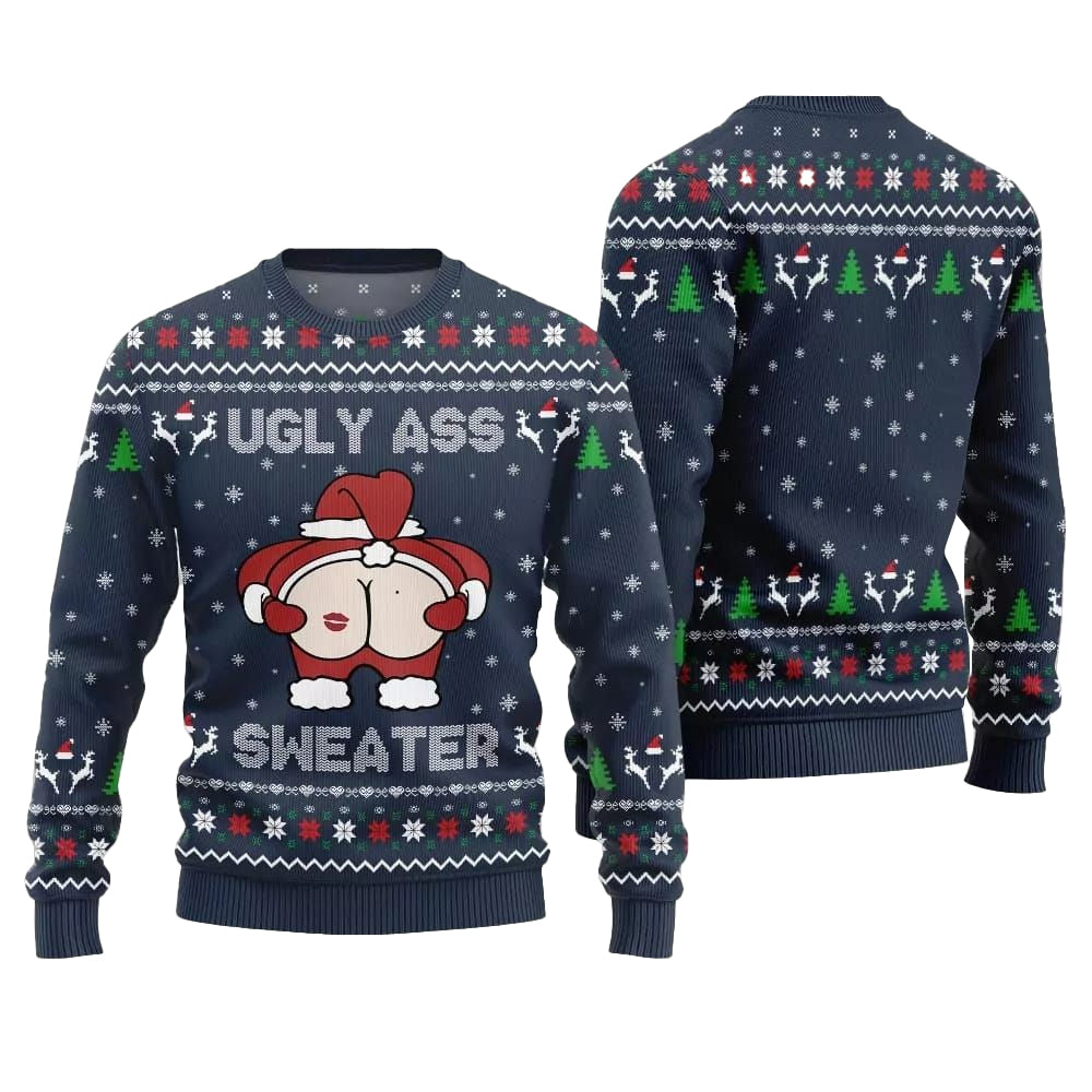 2025 Christmas Caught Kissing Santa Ugly Christmas Sweater-Navy – Moonbestprint
