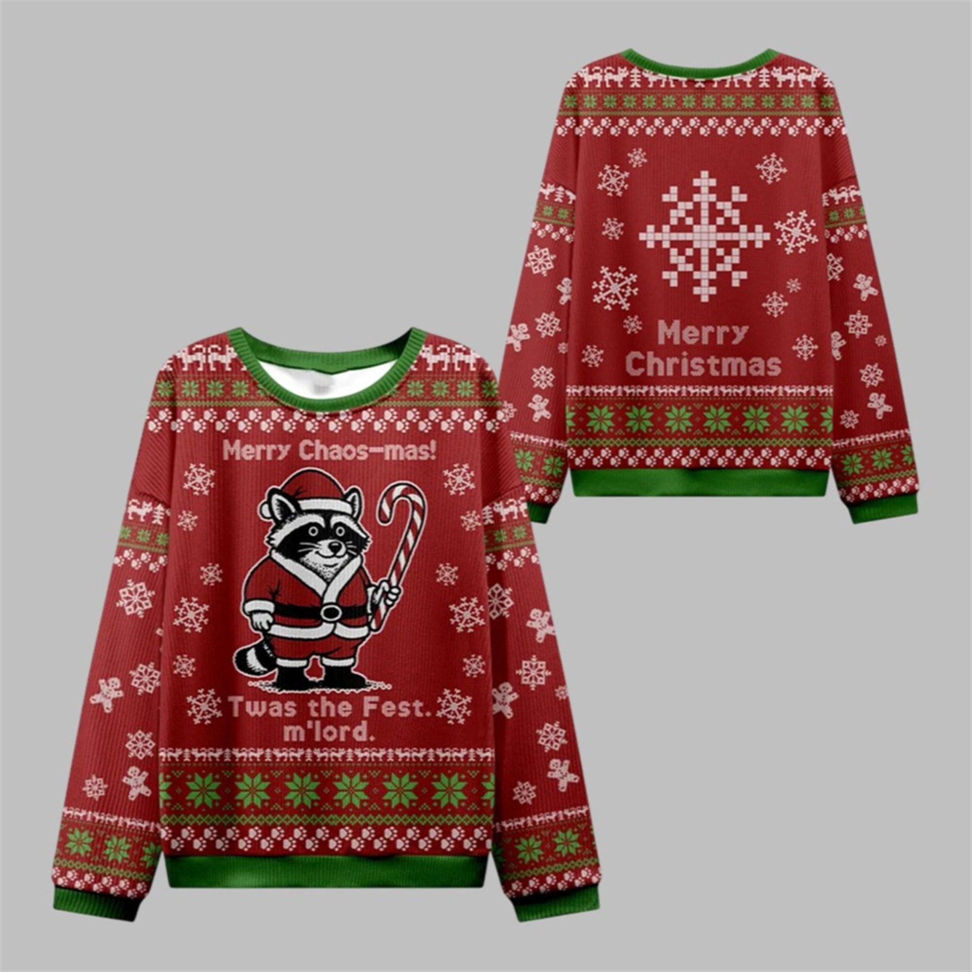 2026 Christmas Raccoon Samurai Ugly Sweater - Moonbestprint