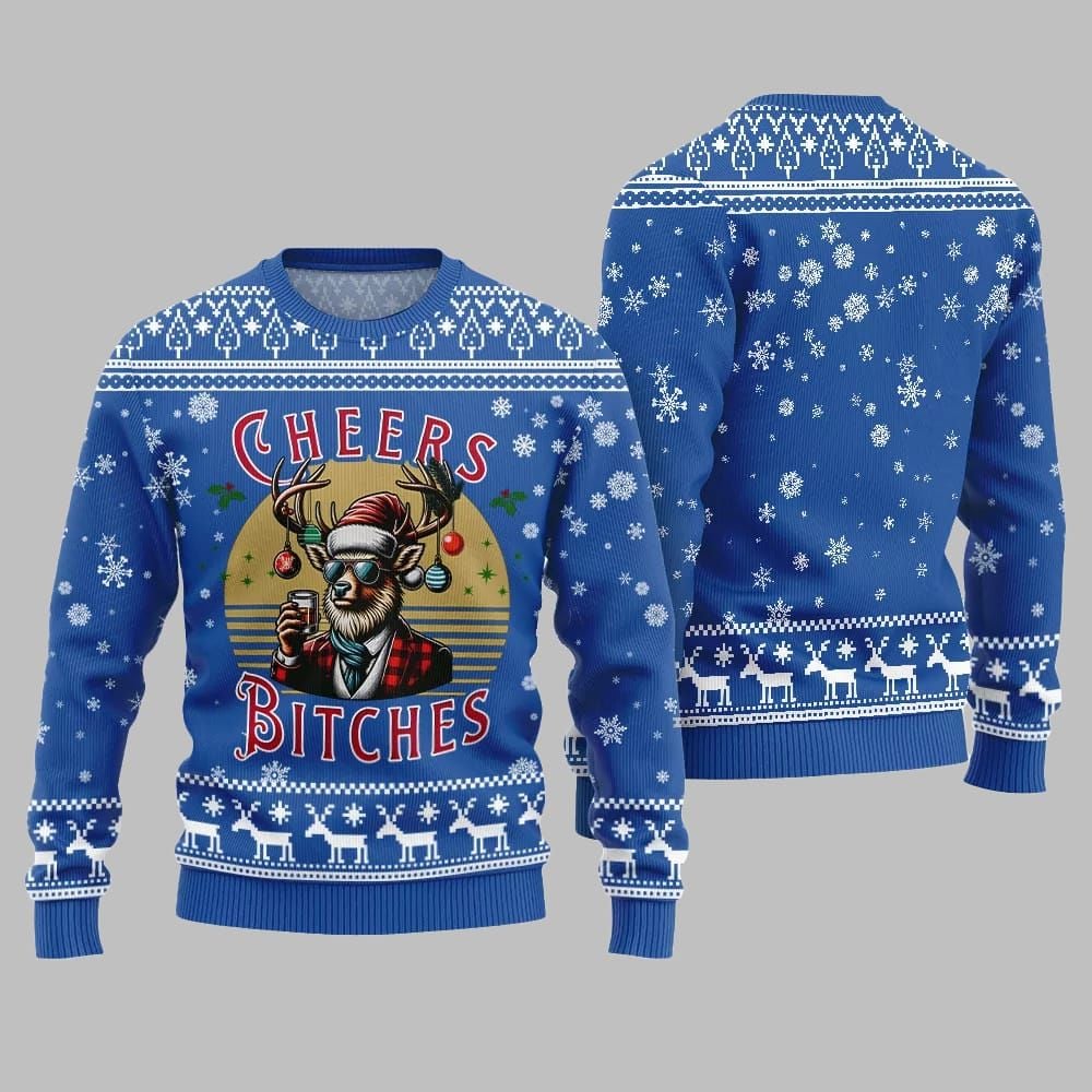 2026 Christmas Cheer Reindeer Bitches Ugly Christmas Sweater - Moonbestprint