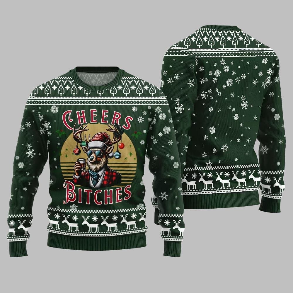 2026 Christmas Cheer Reindeer Bitches Ugly Christmas Sweater - Moonbestprint