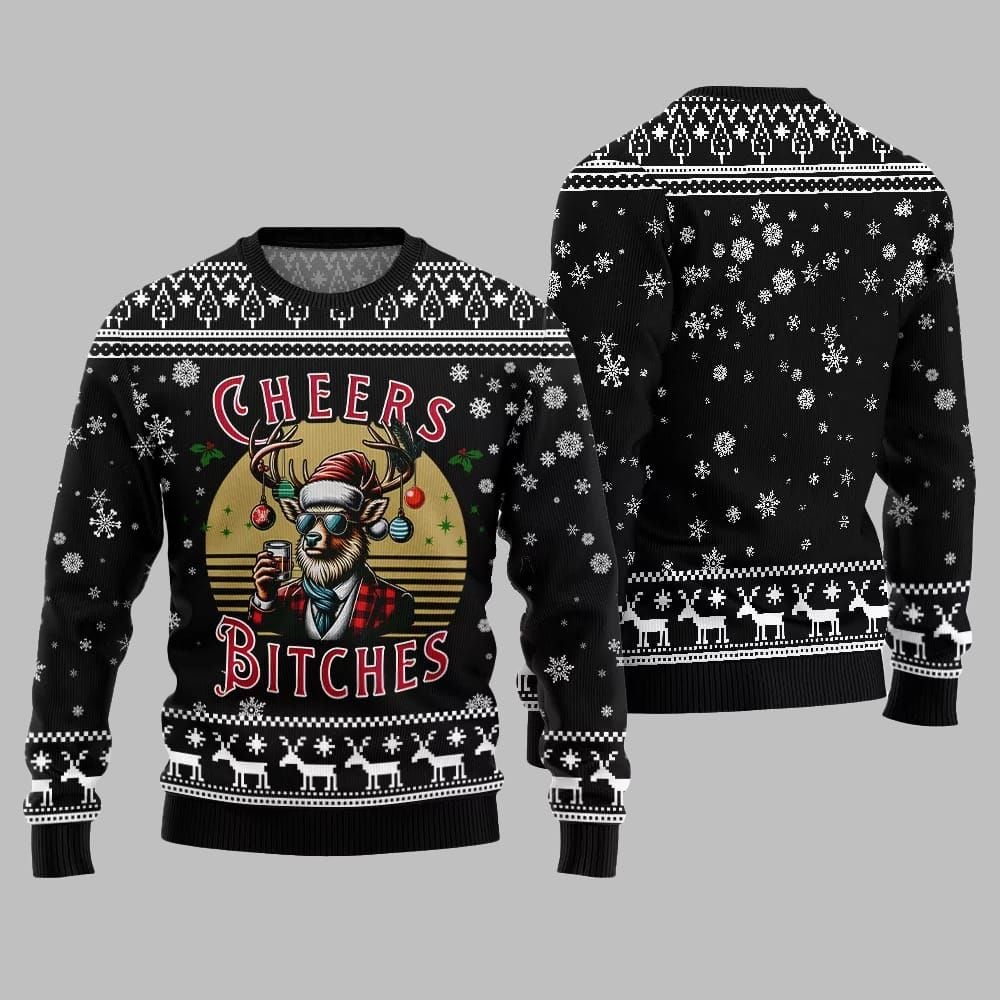 2026 Christmas Cheer Reindeer Bitches Ugly Christmas Sweater - Moonbestprint