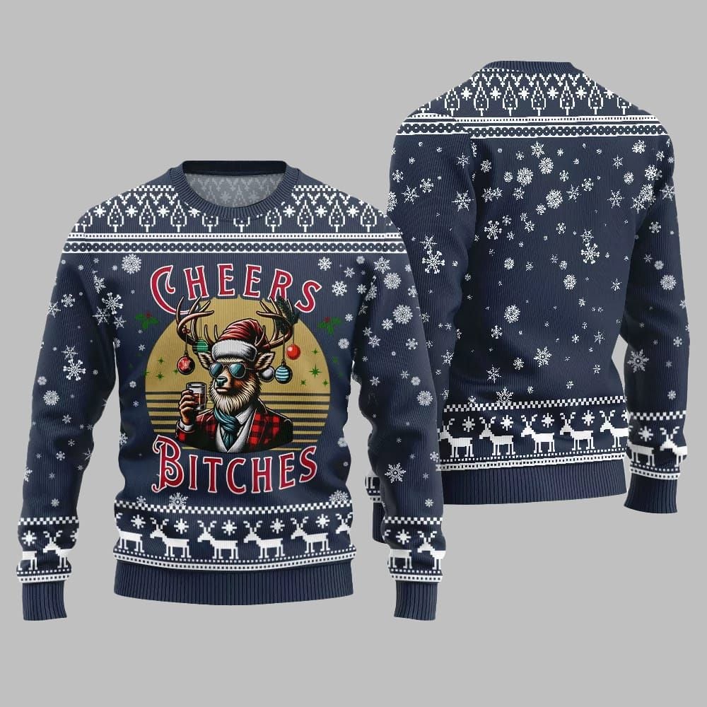 2026 Christmas Cheer Reindeer Bitches Ugly Christmas Sweater - Moonbestprint