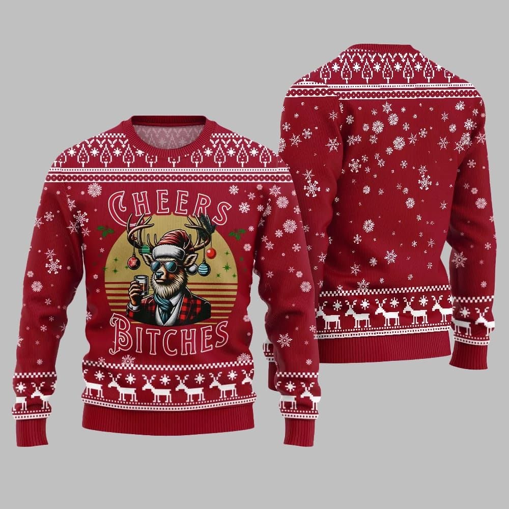 2026 Christmas Cheer Reindeer Bitches Ugly Christmas Sweater - Moonbestprint