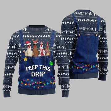 2026 Christmas Chicken Peep This Drip Ugly Christmas Sweater - Moonbestprint