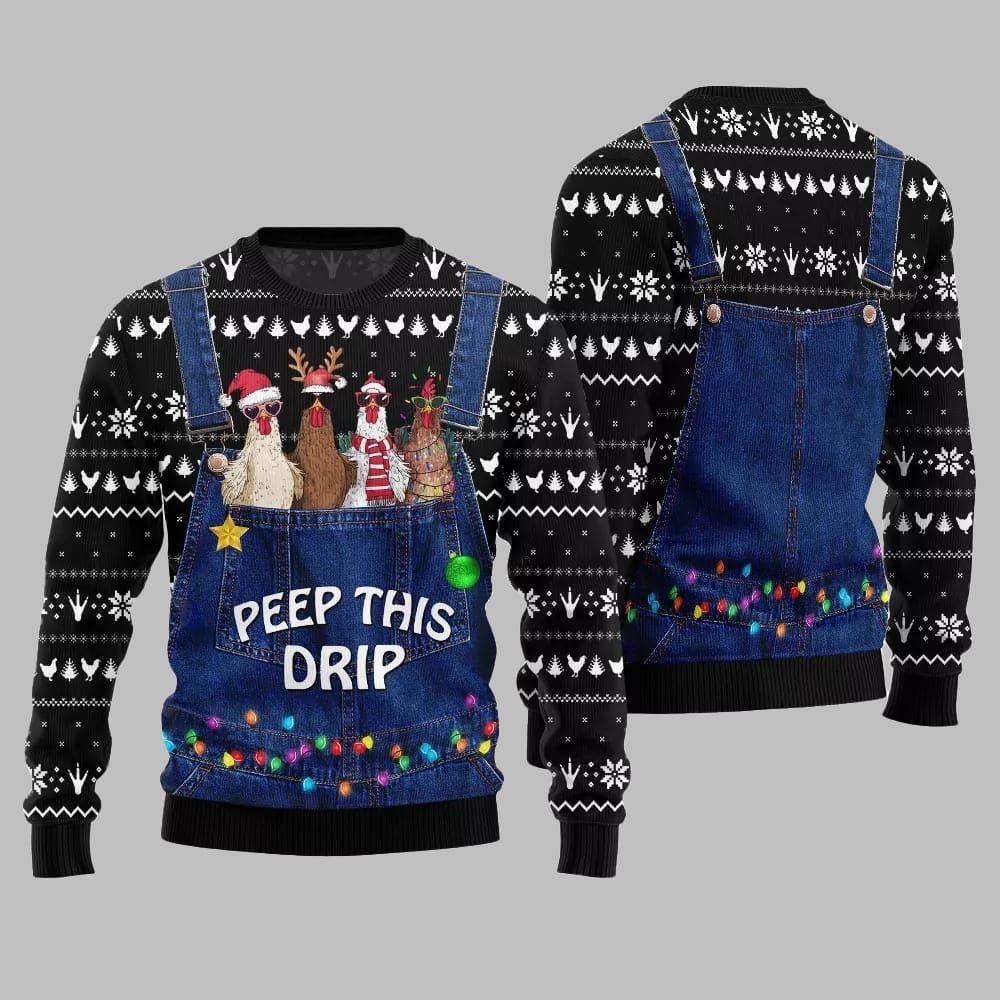 2026 Christmas Chicken Peep This Drip Ugly Christmas Sweater - Moonbestprint