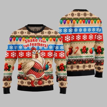 2026 Christmas Chicken Shake Your Tail Feathers Ugly Christmas Sweater - Moonbestprint