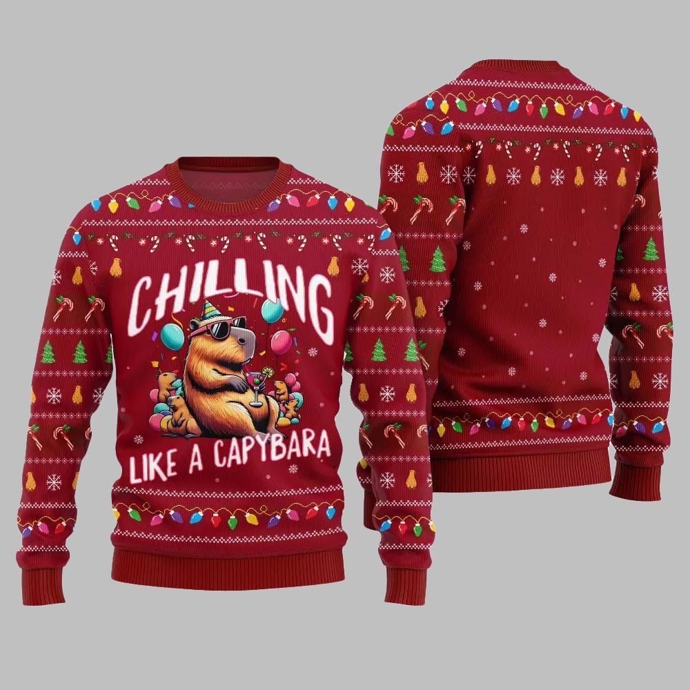 2026 Christmas Chilling Like A Capabara Ugly Christmas Sweater - Moonbestprint