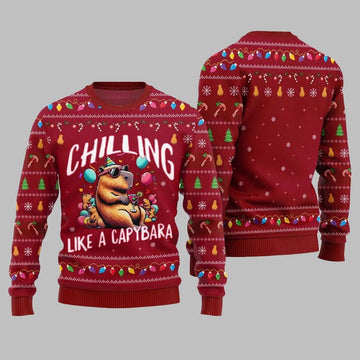 2026 Christmas Chilling Like A Capabara Ugly Christmas Sweater - Moonbestprint