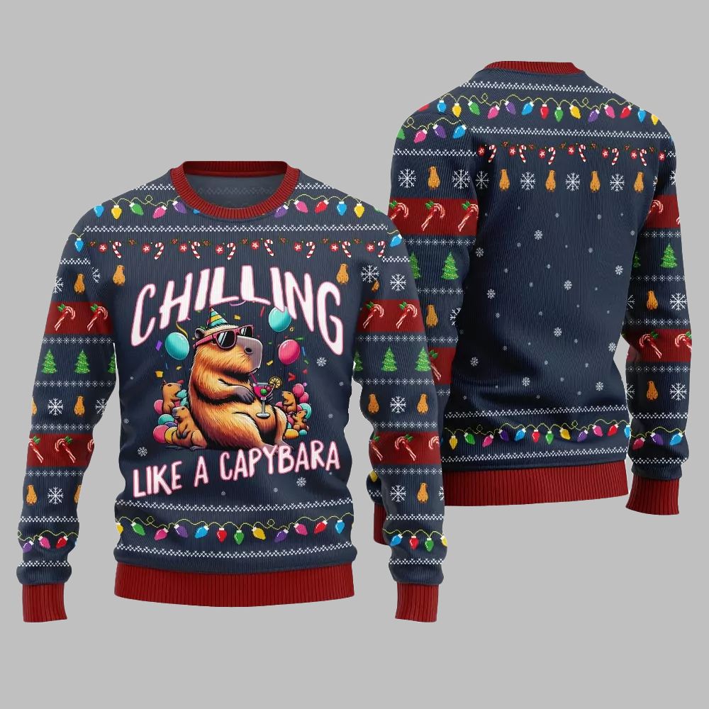 2026 Christmas Chilling Like A Capabara Ugly Christmas Sweater - Moonbestprint