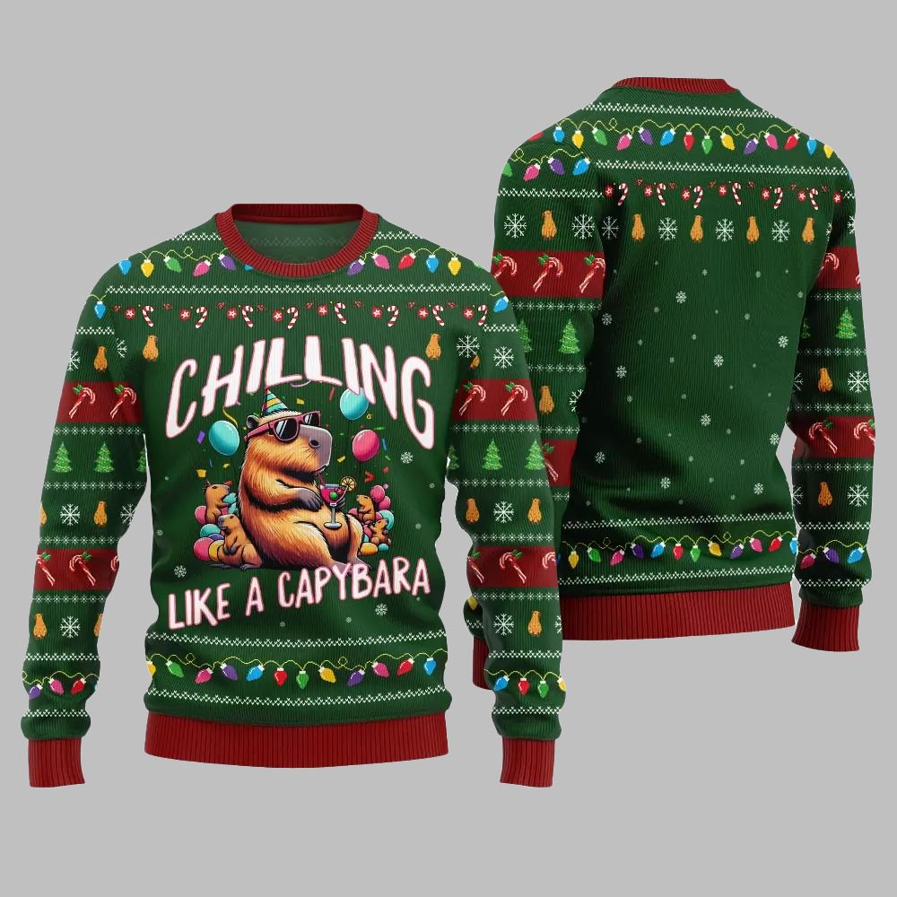 2026 Christmas Chilling Like A Capabara Ugly Christmas Sweater - Moonbestprint