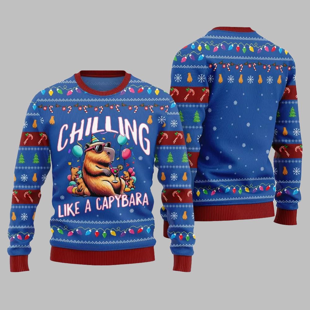 2026 Christmas Chilling Like A Capabara Ugly Christmas Sweater - Moonbestprint