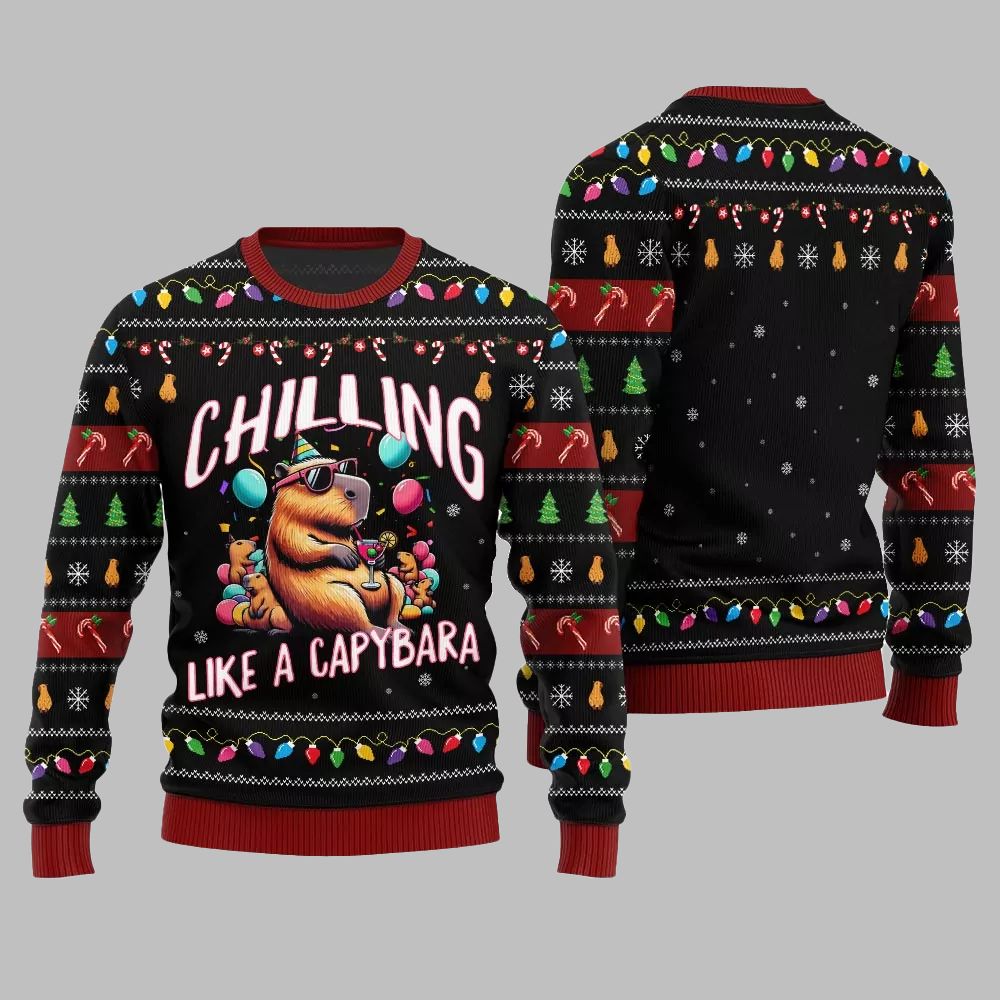 2026 Christmas Chilling Like A Capabara Ugly Christmas Sweater - Moonbestprint