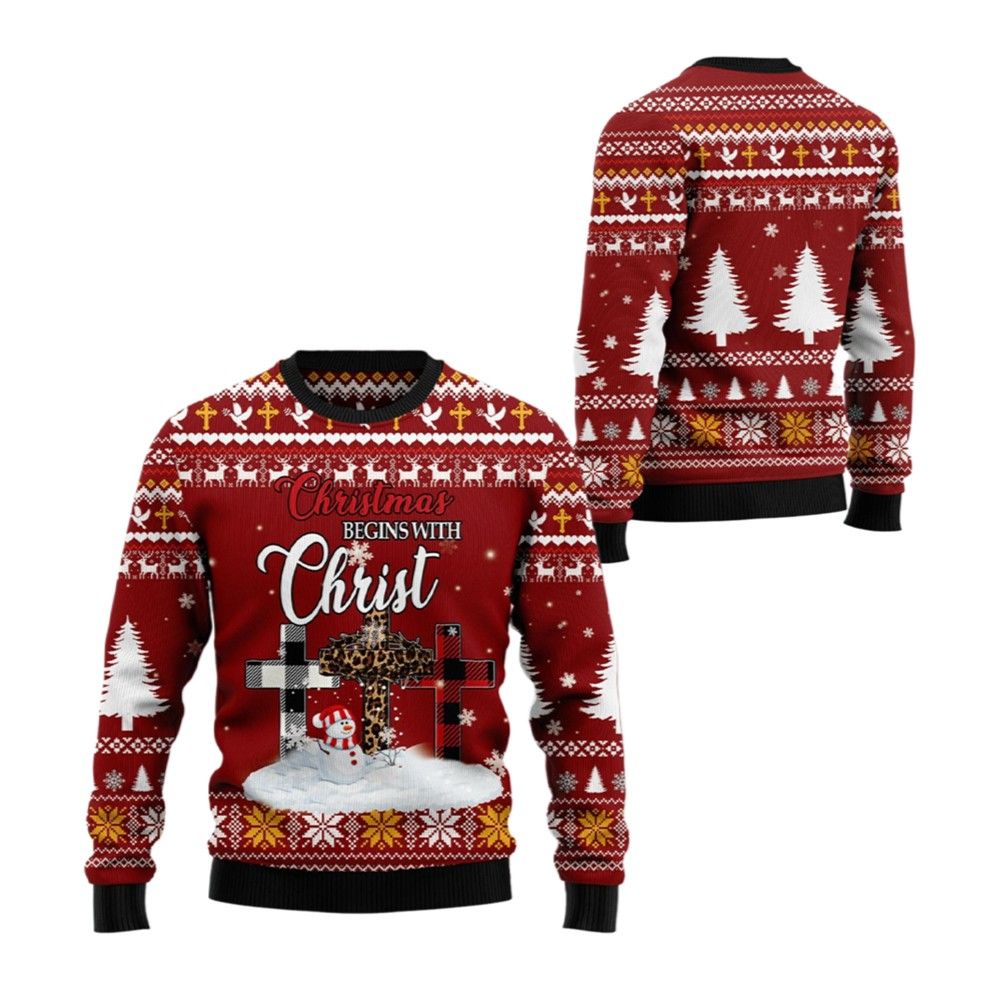2026 Christmas Christian Begins With Christ Ugly Christmas Sweater - Moonbestprint