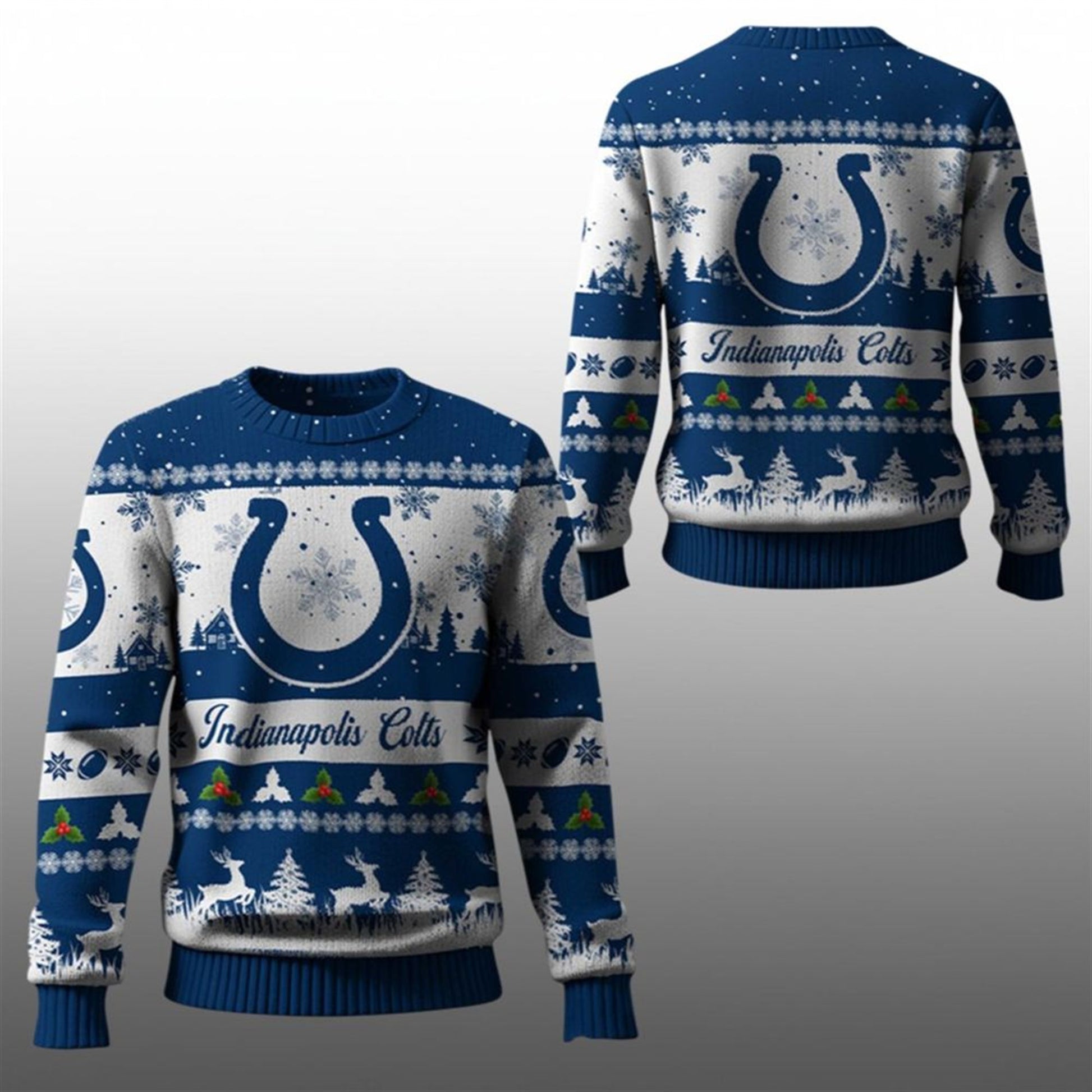 2026 Christmas Colts Festive Reindeer Tree Ugly Sweater - Moonbestprint