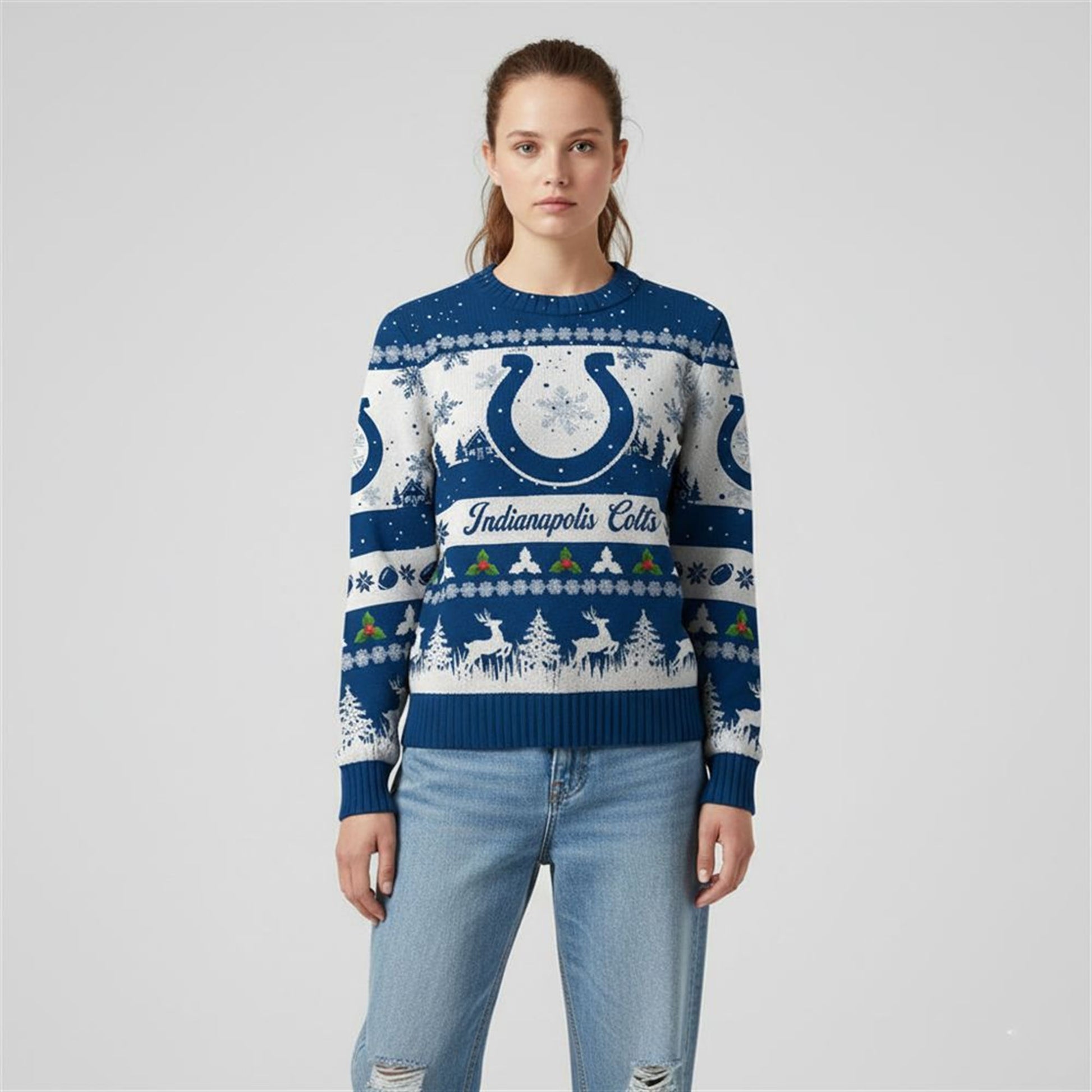 2026 Christmas Colts Festive Reindeer Tree Ugly Sweater - Moonbestprint