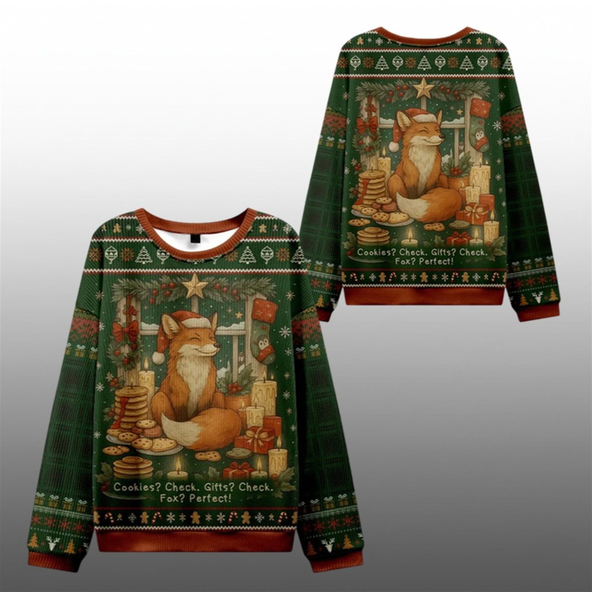 2026 Christmas Cookies Candles and a Foxy Ugly Sweater - Moonbestprint