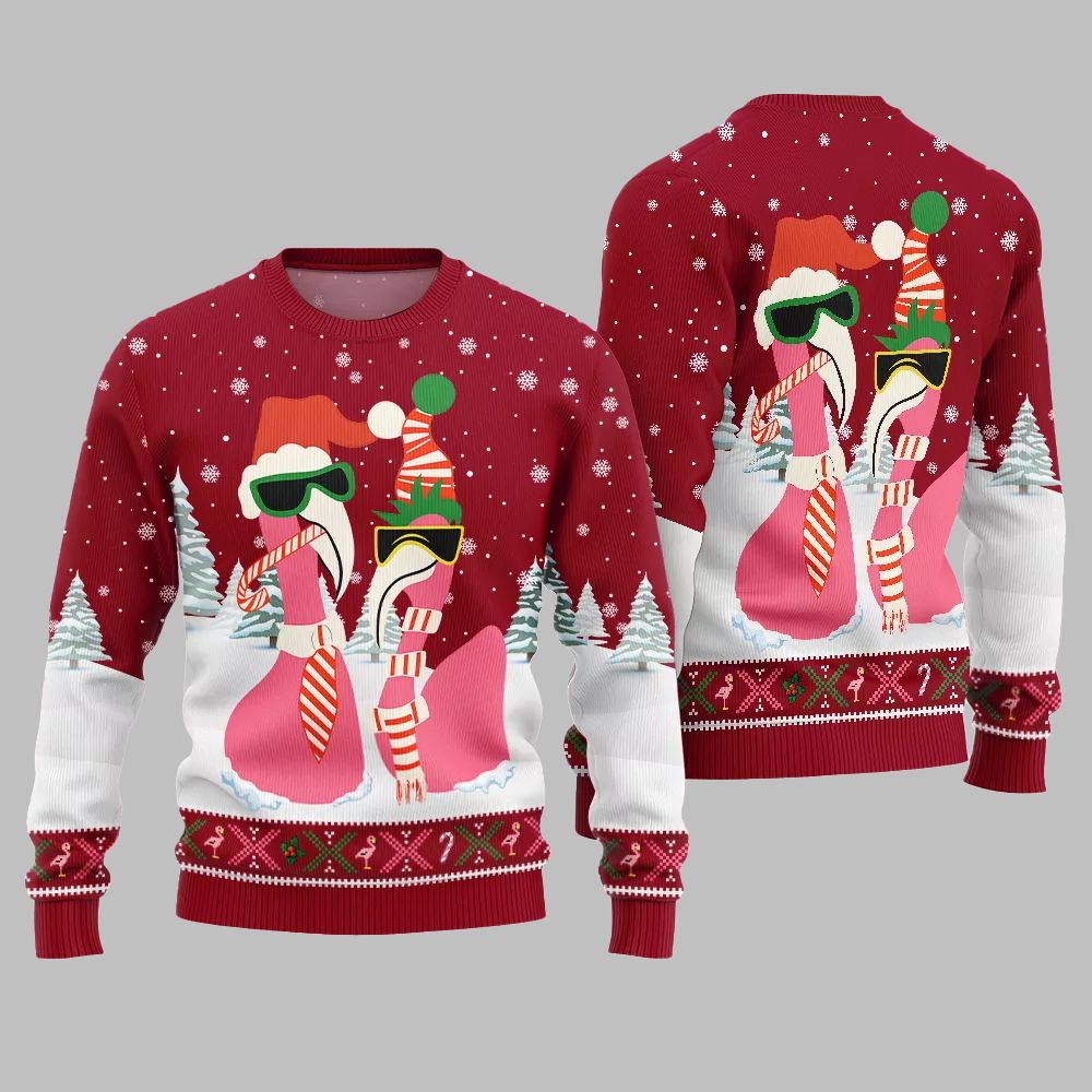 2026 Christmas Cool Flamingo Ugly Christmas Sweater - Moonbestprint