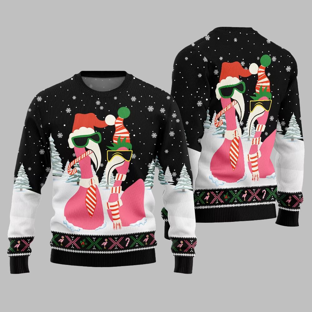 2026 Christmas Cool Flamingo Ugly Christmas Sweater - Moonbestprint