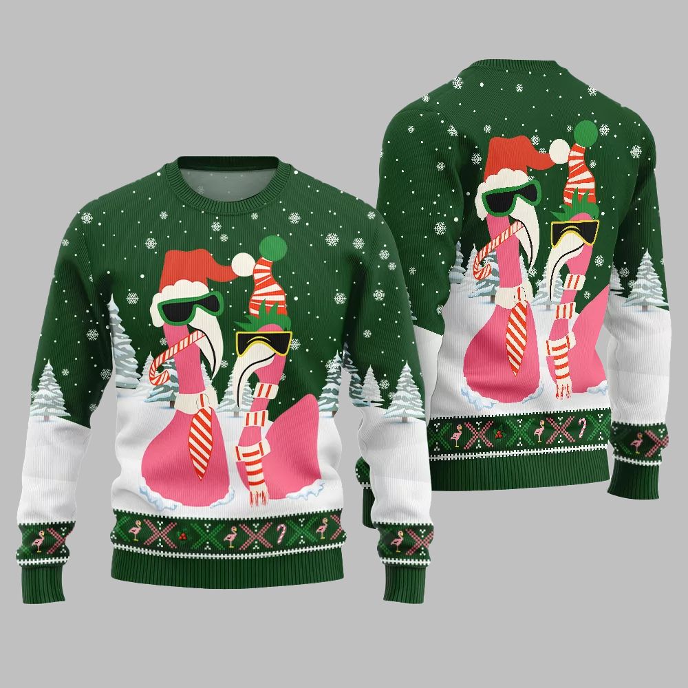 2026 Christmas Cool Flamingo Ugly Christmas Sweater - Moonbestprint