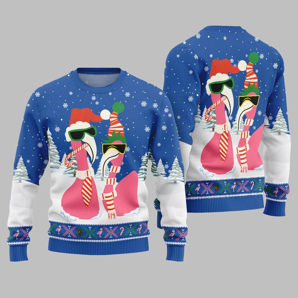 2026 Christmas Cool Flamingo Ugly Christmas Sweater - Moonbestprint
