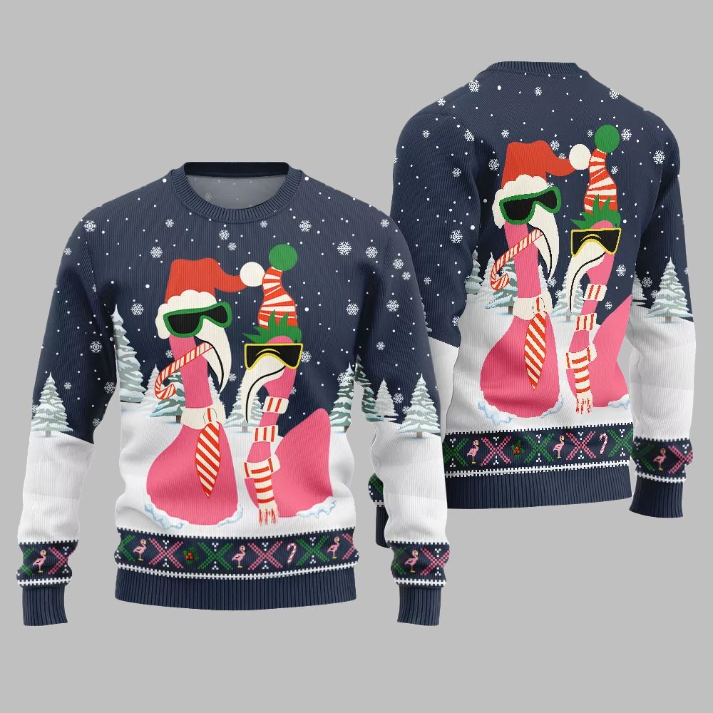 2026 Christmas Cool Flamingo Ugly Christmas Sweater - Moonbestprint