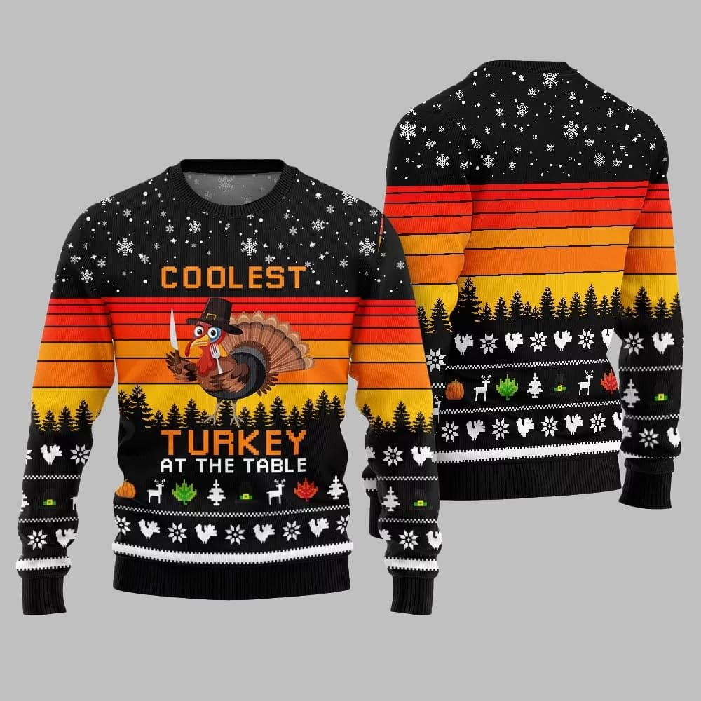 2026 Christmas Coolest Turkey At The Table Ugly Christmas Sweater - Moonbestprint