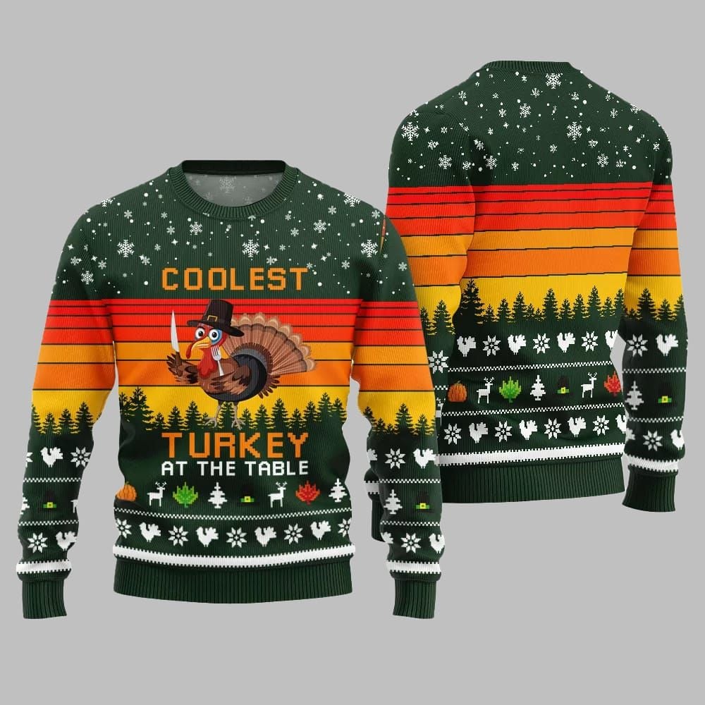 2026 Christmas Coolest Turkey At The Table Ugly Christmas Sweater - Moonbestprint