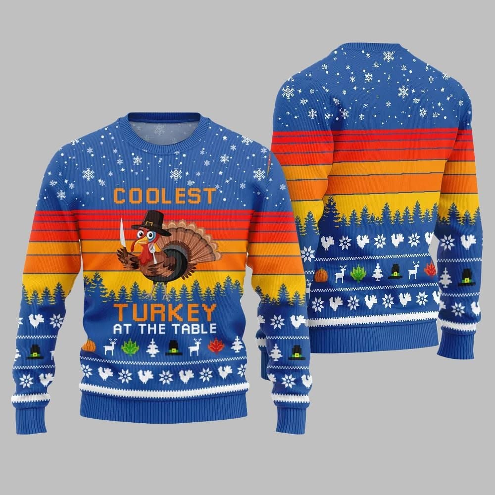 2026 Christmas Coolest Turkey At The Table Ugly Christmas Sweater - Moonbestprint