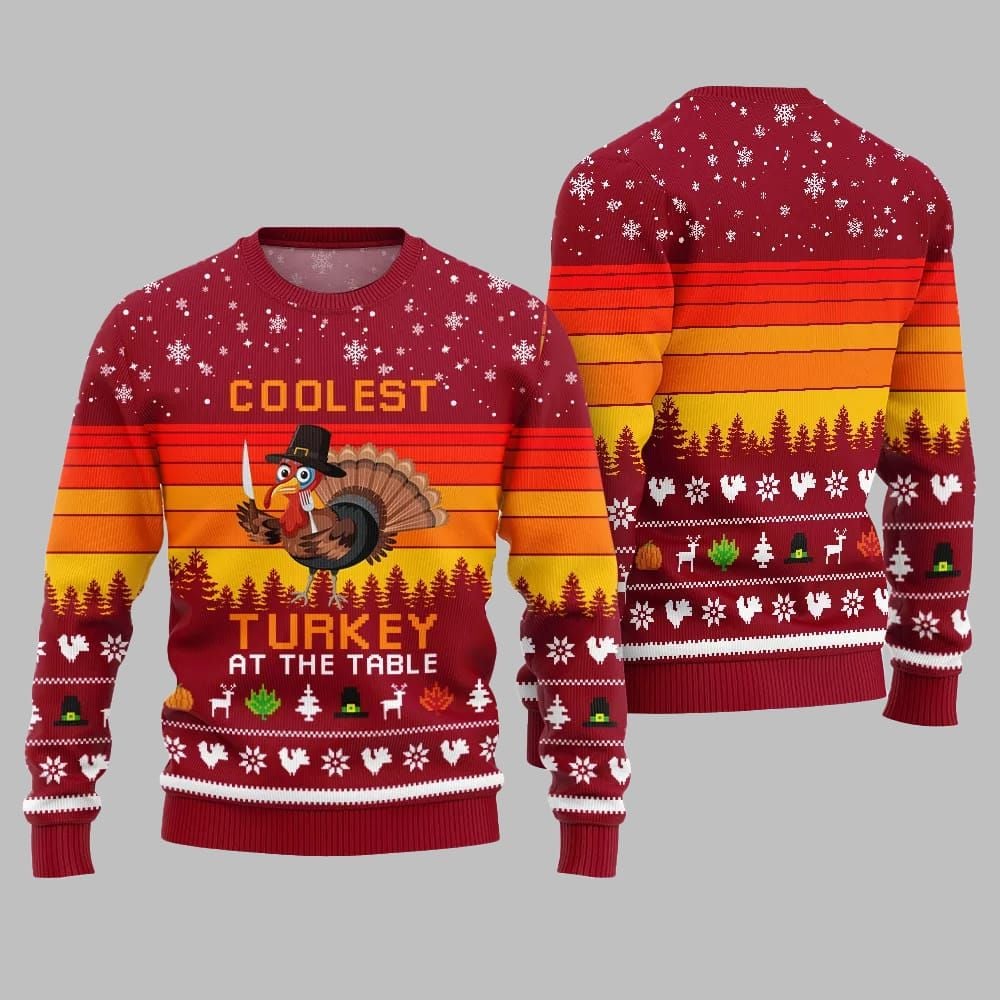 2026 Christmas Coolest Turkey At The Table Ugly Christmas Sweater - Moonbestprint