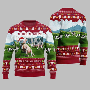 2026 Christmas Cow No Hide No Shame Now I'm Finally Miling Life Ugly Christmas Sweater - Moonbestprint