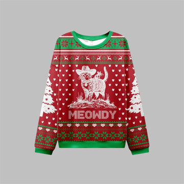 2026 Christmas Cowboy Cat Meowdy Ugly Sweater - Moonbestprint