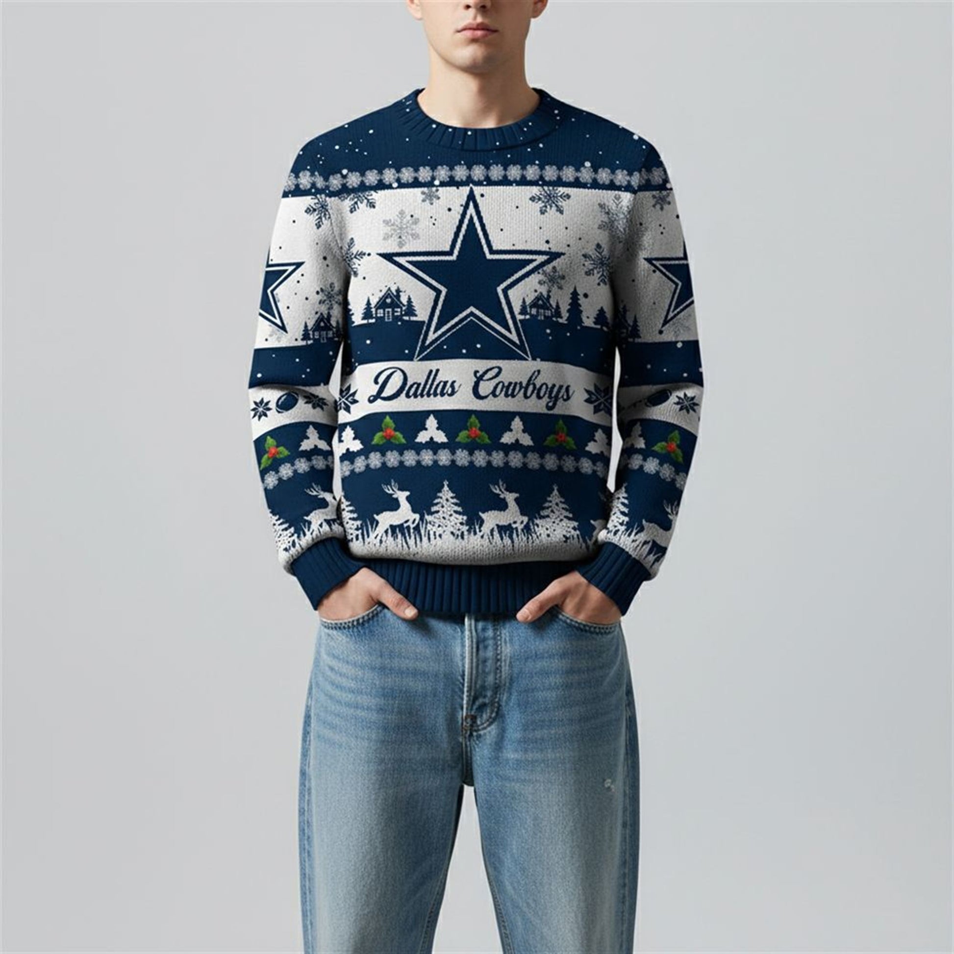 2026 Christmas Cowboys Festive Reindeer Tree Ugly Sweater - Moonbestprint