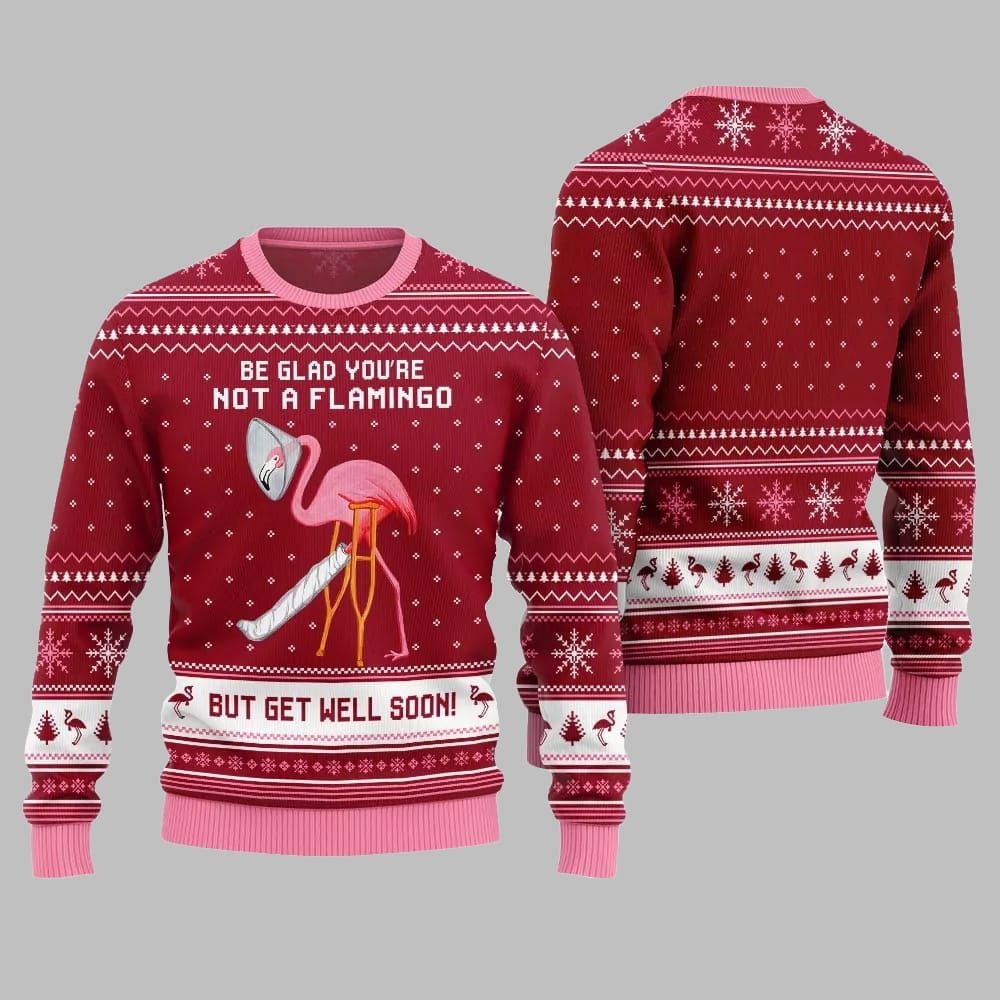 2026 Christmas Crazy Flamingo Oops Broken Leg Ugly Christmas Sweater - Moonbestprint