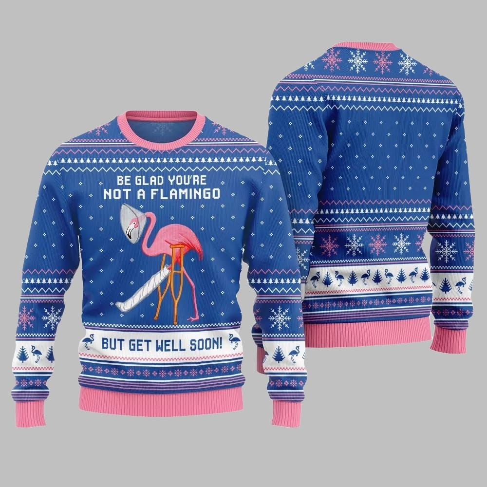 2026 Christmas Crazy Flamingo Oops Broken Leg Ugly Christmas Sweater - Moonbestprint