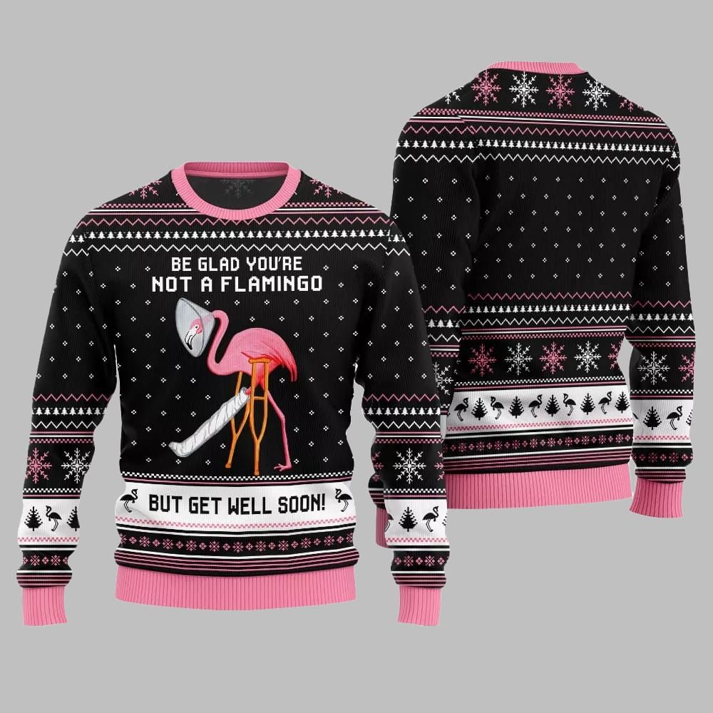 2026 Christmas Crazy Flamingo Oops Broken Leg Ugly Christmas Sweater - Moonbestprint