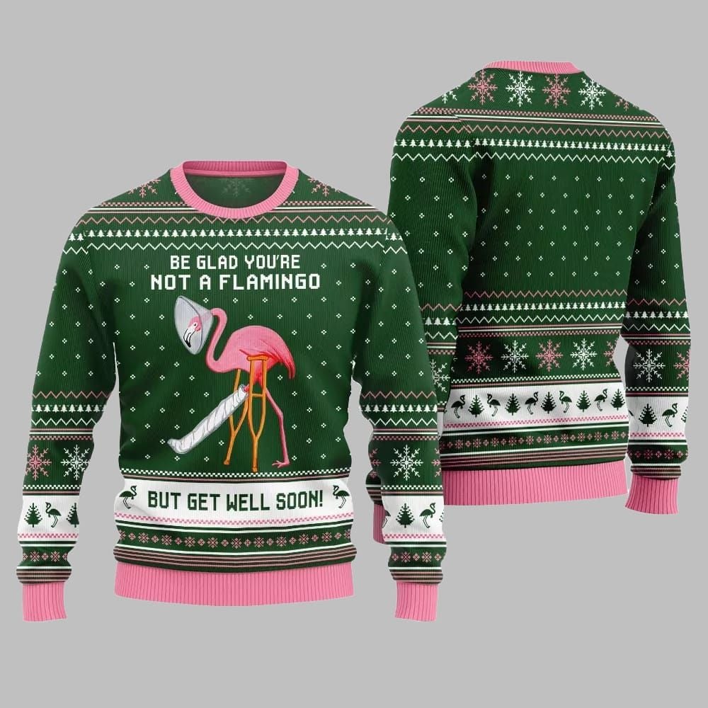 2026 Christmas Crazy Flamingo Oops Broken Leg Ugly Christmas Sweater - Moonbestprint